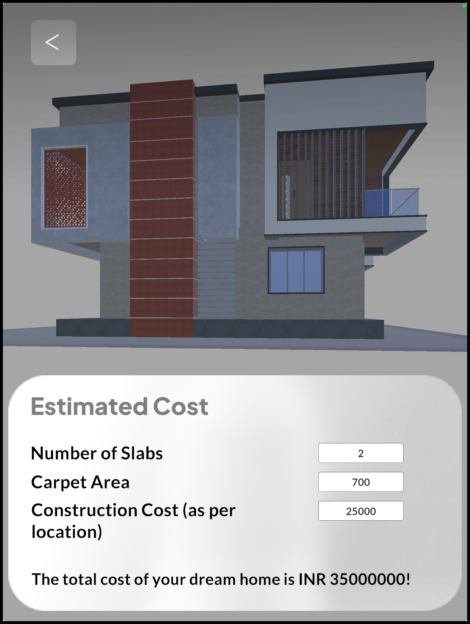Cost estimation screen