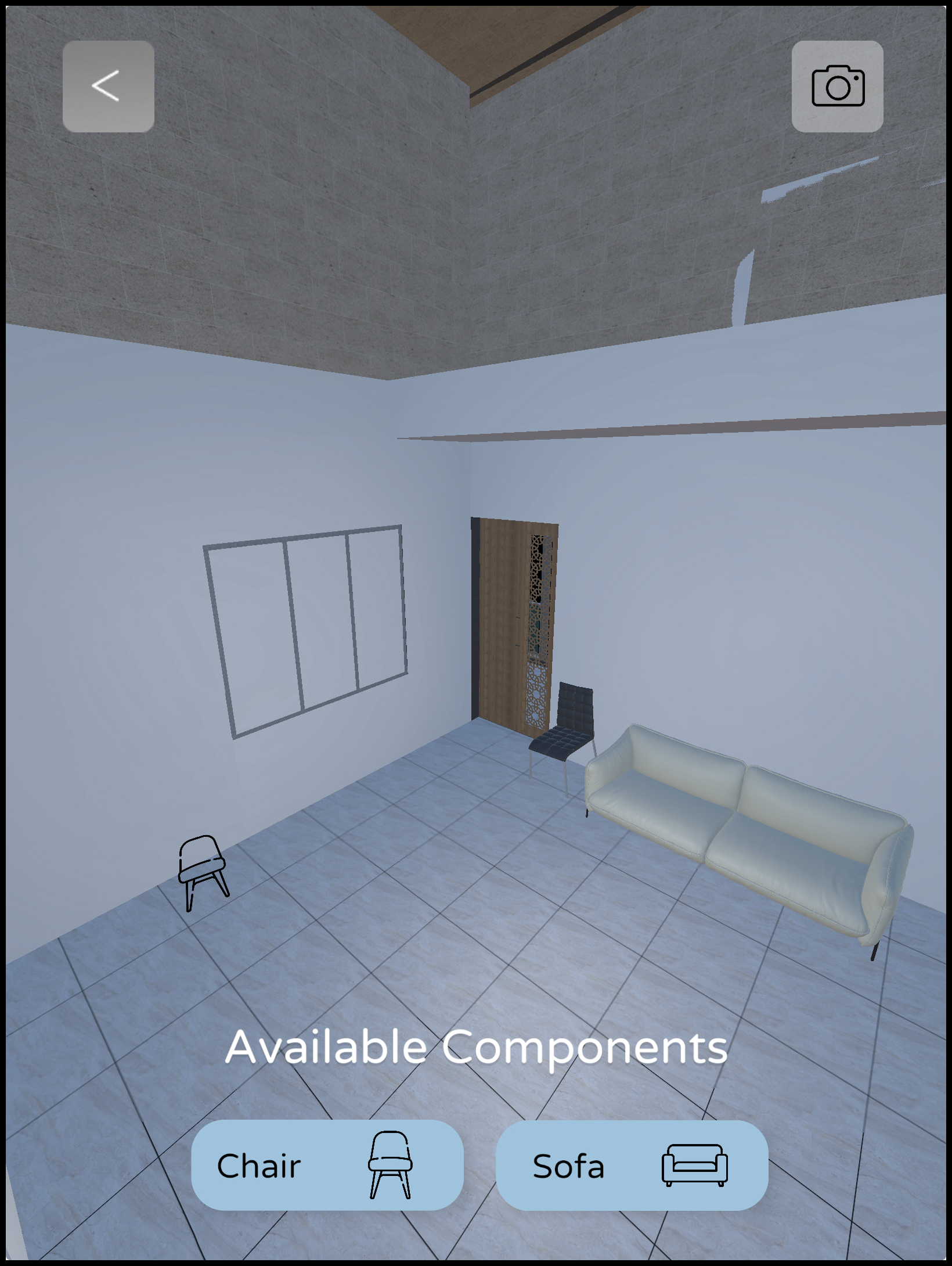 Furnishing the walkthrough with customizable furniture components