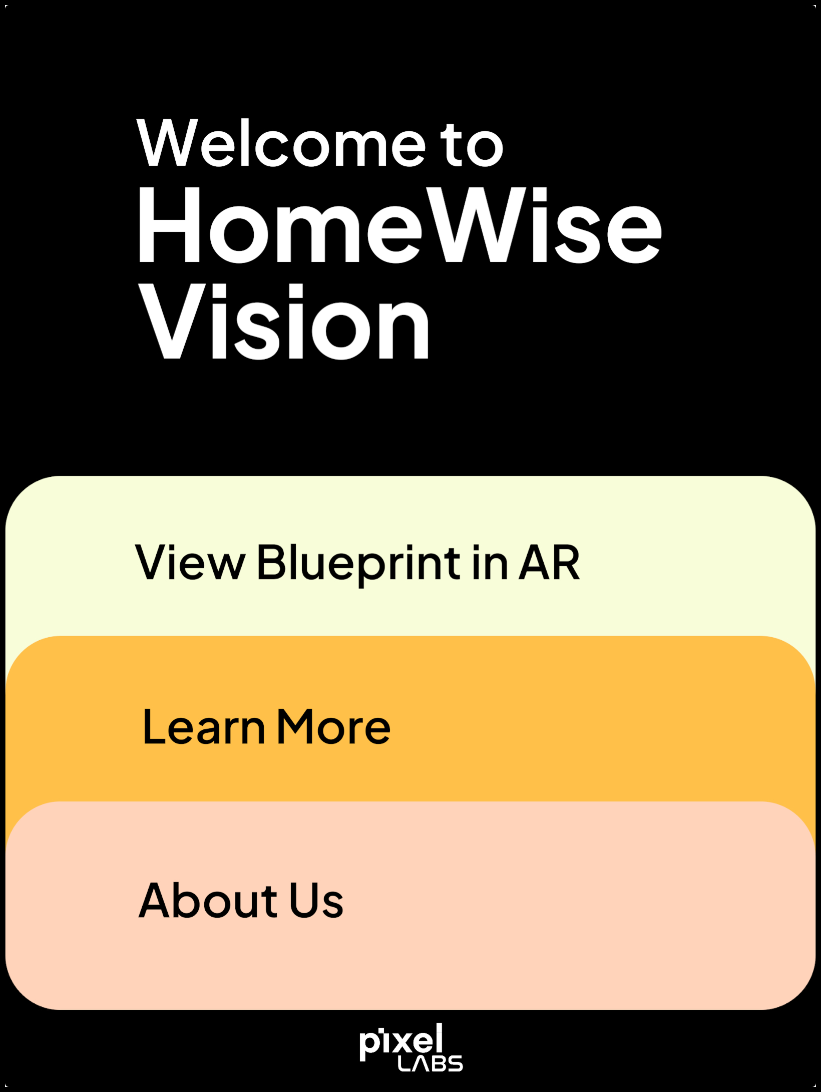 Homewise Vision welcome screen